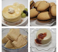 パンケーキ、クッキーサンド、わらび餅、プリン